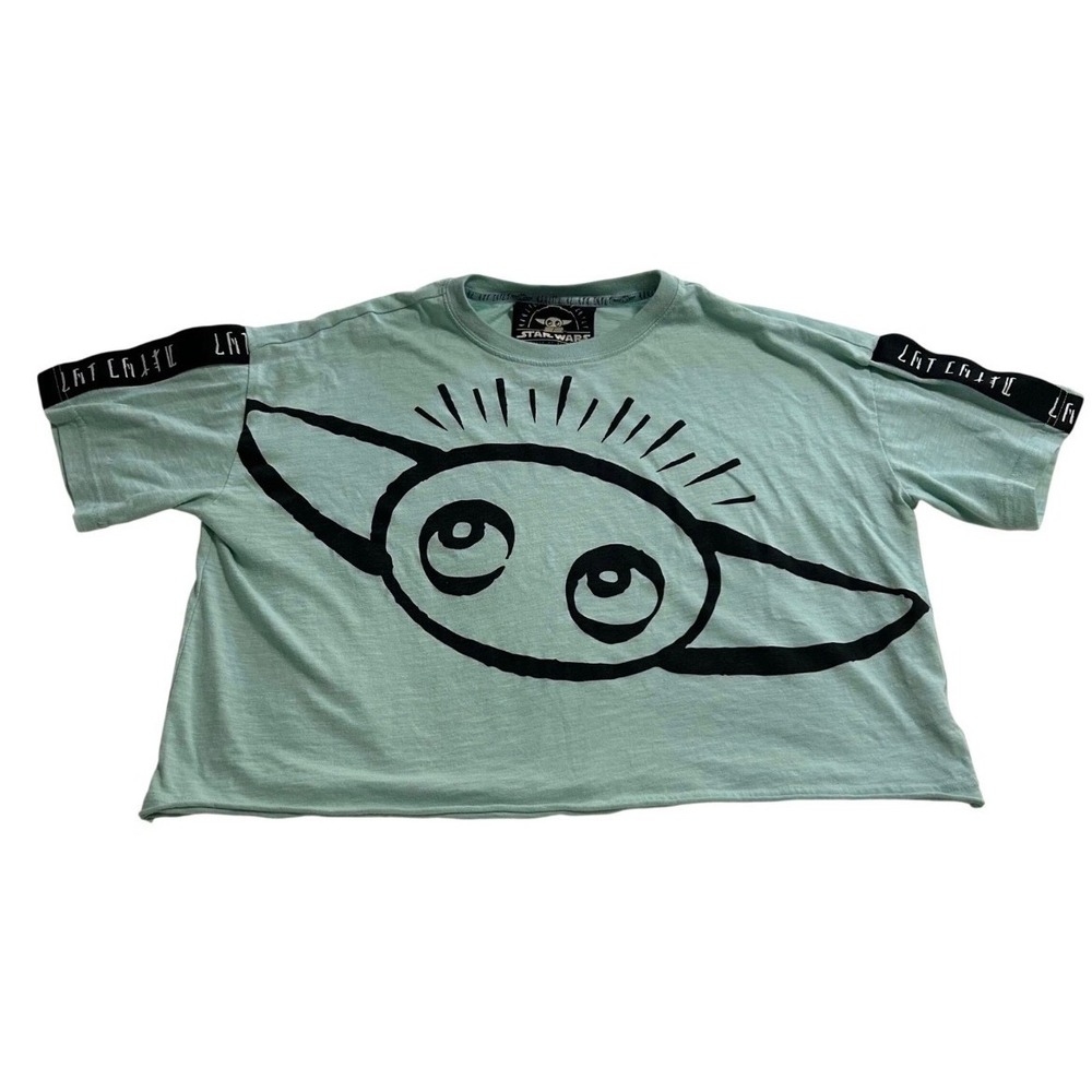 Star Wars The Mandalorian Grogu Mint Green Cropped Graphic T-Shirt Womens Medium